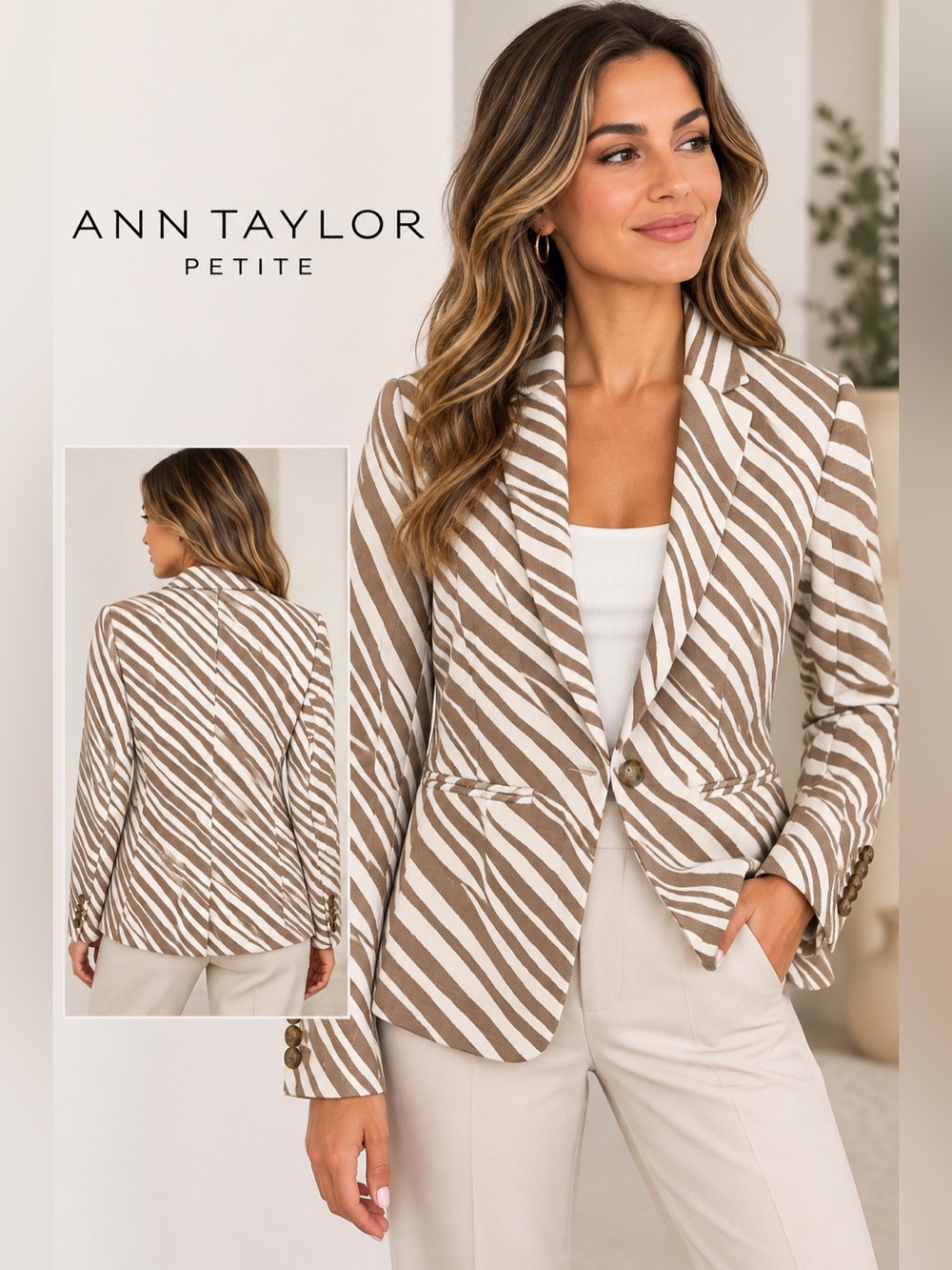 Ann Taylor Petite Diagonal Stripe Single-Button Blazer Size 2P